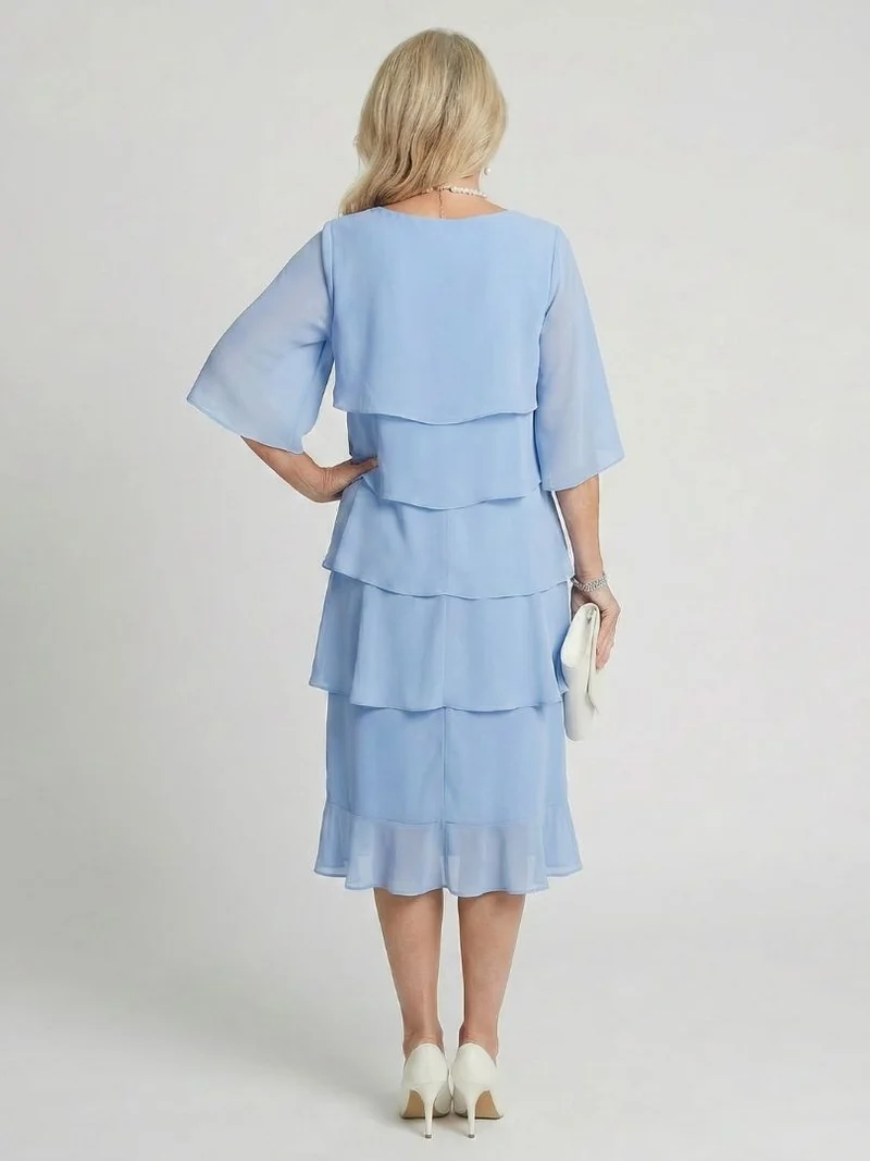 Vesperina | Damen Gestuftes Midi Kleid mit Rüschenärmeln