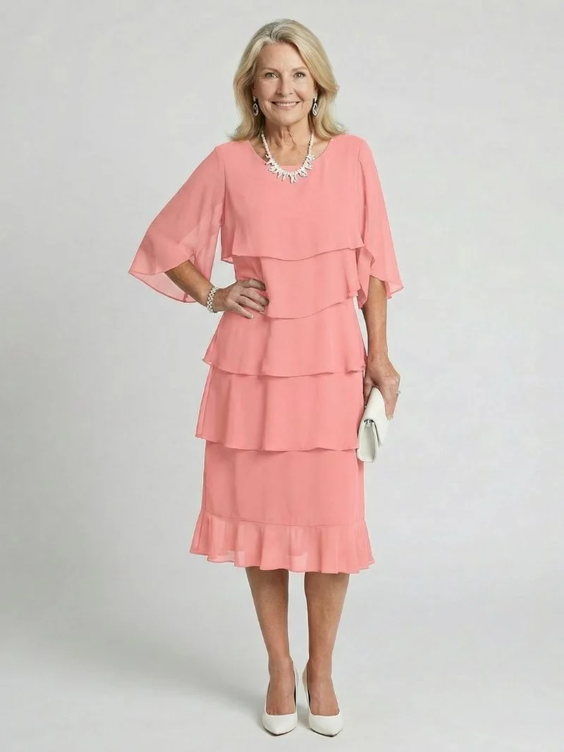 Vesperina | Damen Gestuftes Midi Kleid mit Rüschenärmeln