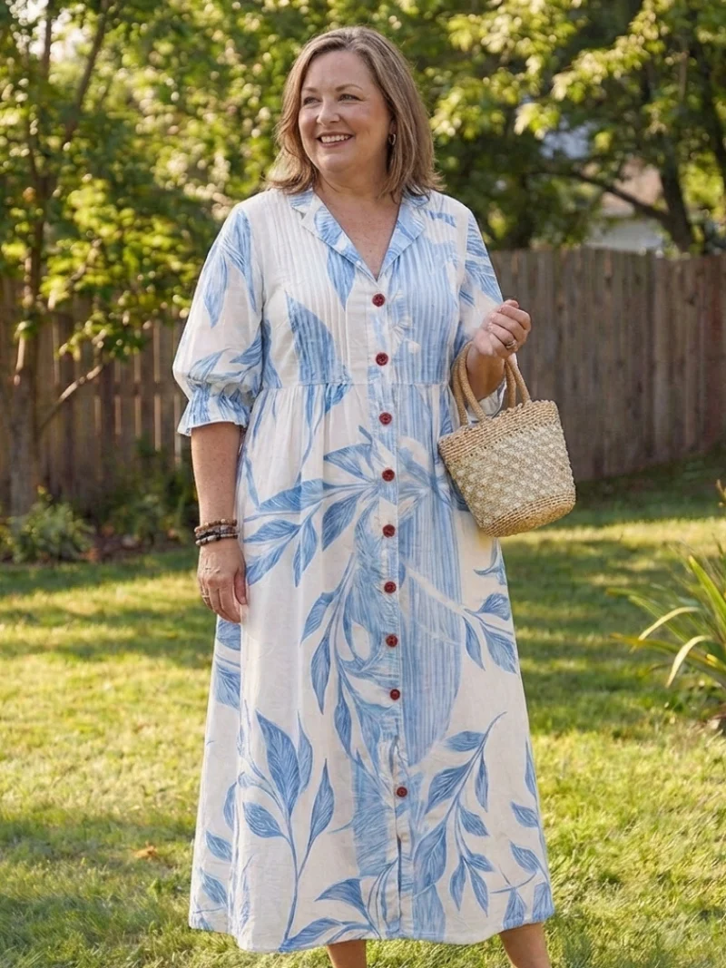 Josefine | Damen Blumen Maxikleid mit 3/4 Ärmeln