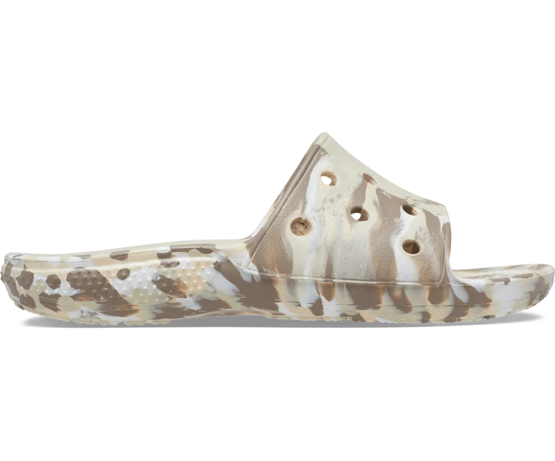Crocs Klassische, marmorierte Unisex-Rutsche – Knochen