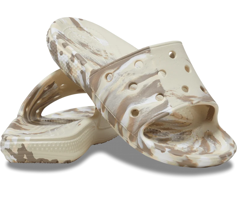 Crocs Klassische, marmorierte Unisex-Rutsche – Knochen