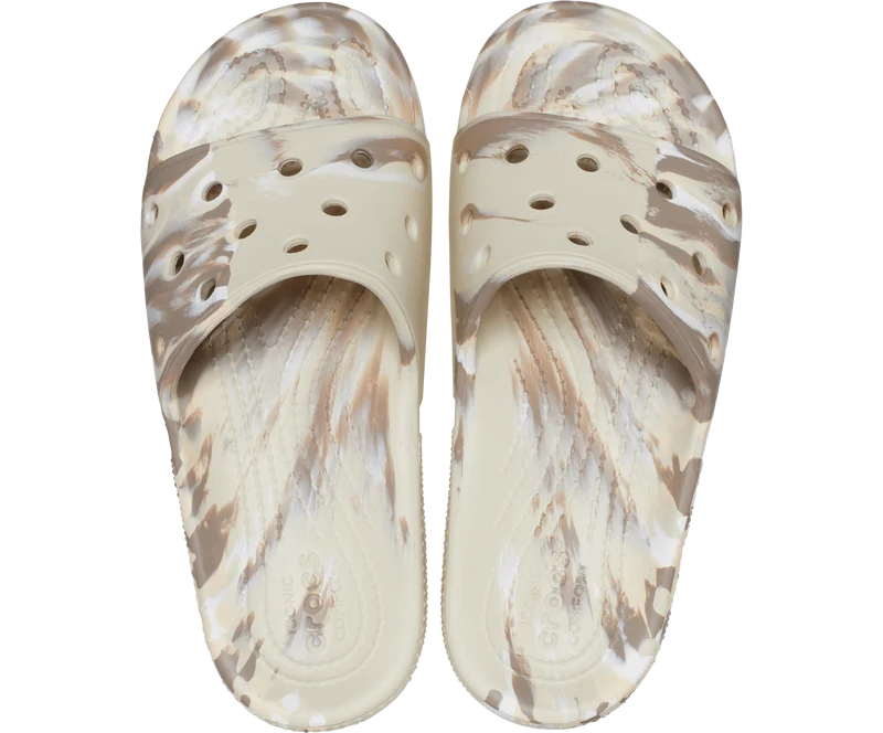 Crocs Klassische, marmorierte Unisex-Rutsche – Knochen