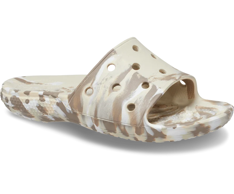 Crocs Klassische, marmorierte Unisex-Rutsche – Knochen