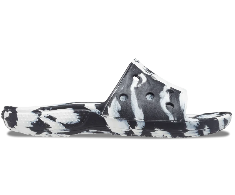 Crocs Klassische, marmorierte Unisex-Slipper – Schwarz