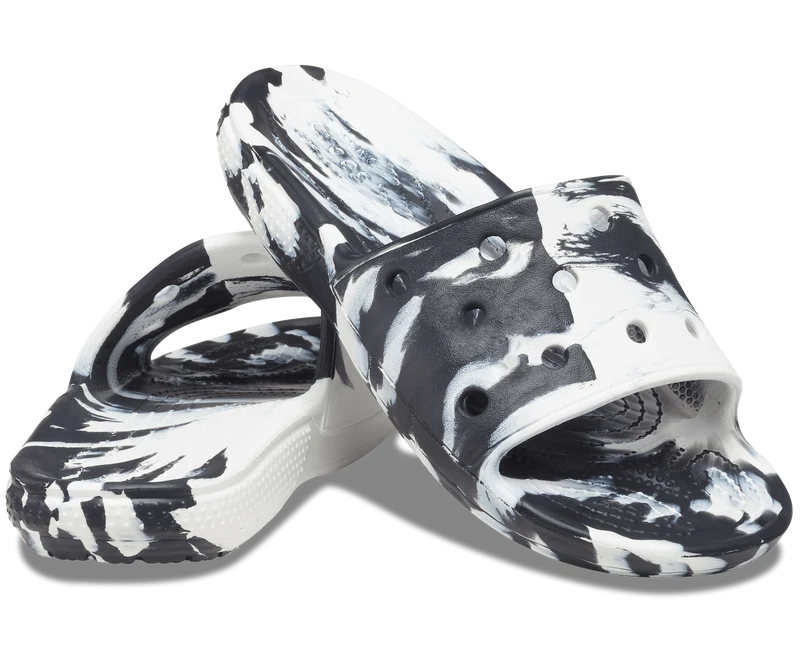 Crocs Klassische, marmorierte Unisex-Slipper – Schwarz
