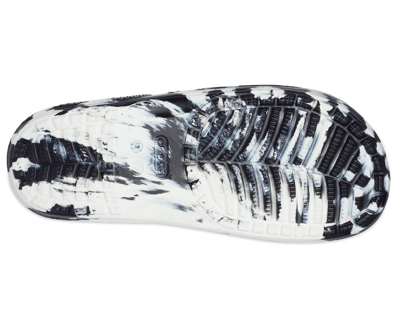 Crocs Klassische, marmorierte Unisex-Slipper – Schwarz