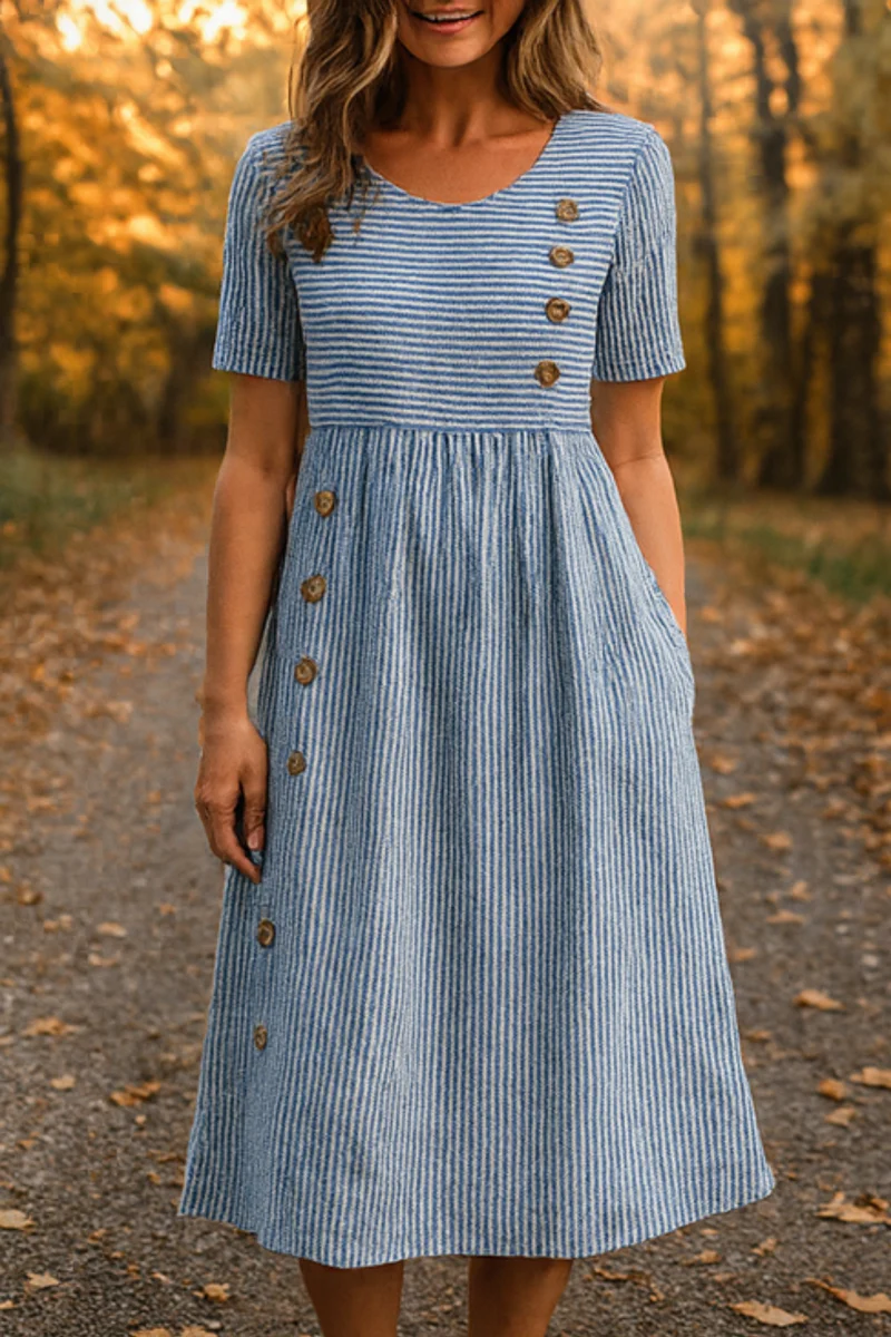 Roslyn Gestreiftes Baumwoll-Midikleid