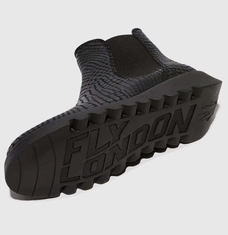 Fly London Damen Salv Croco Leder Stiefeletten - Schwarz