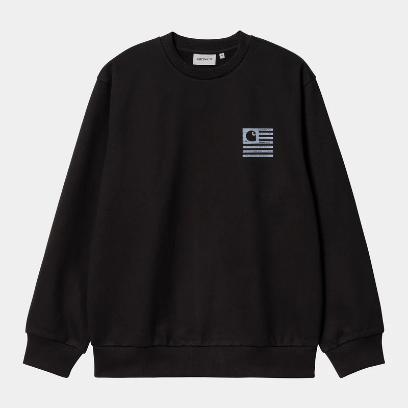 Carhartt WIP Herren Label State Flag Sweat Top – Schwarz / Misty Sky