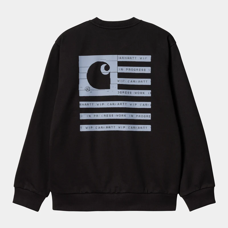 Carhartt WIP Herren Label State Flag Sweat Top – Schwarz / Misty Sky