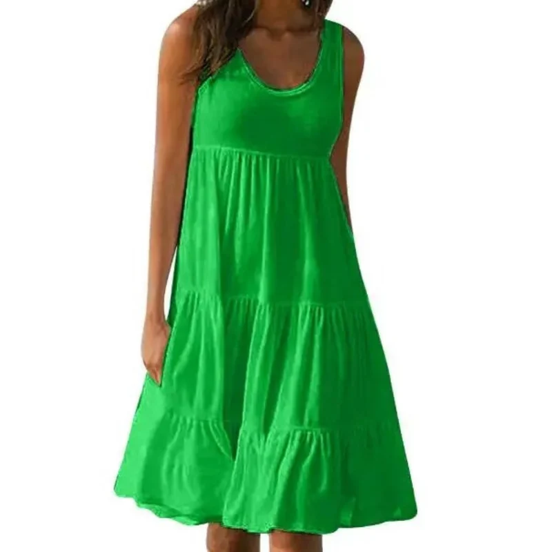 Mila | Damen Stufenkleid Ärmellos Midi Rüschen Sommer