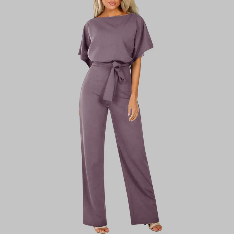 Amber | Damen Overall Fledermausärmel Bindegürtel Weites Bein