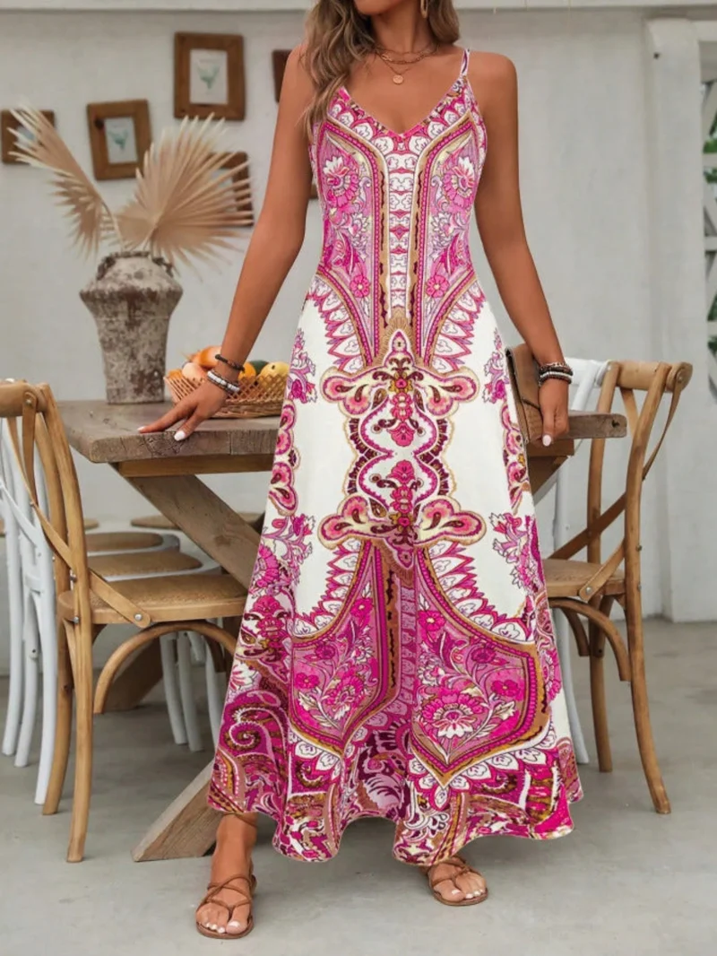 Zara | Damen Maxi-Kleid Träger Mandala-Druck Boho Sommer