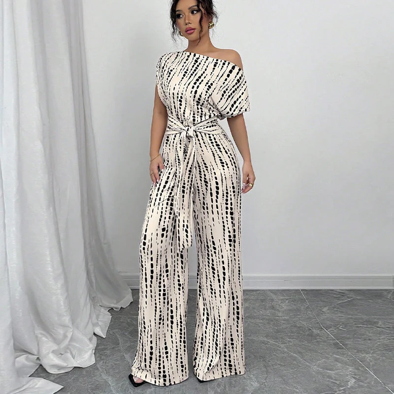 Bianca | Damen Overall One-Shoulder Weites Bein Print Elegant