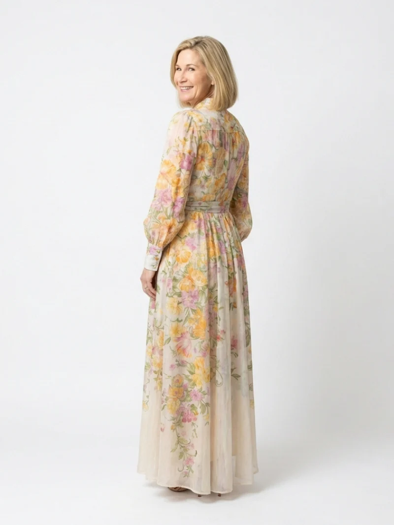 Adelheid | Damen Blumen Maxikleid mit Langarm