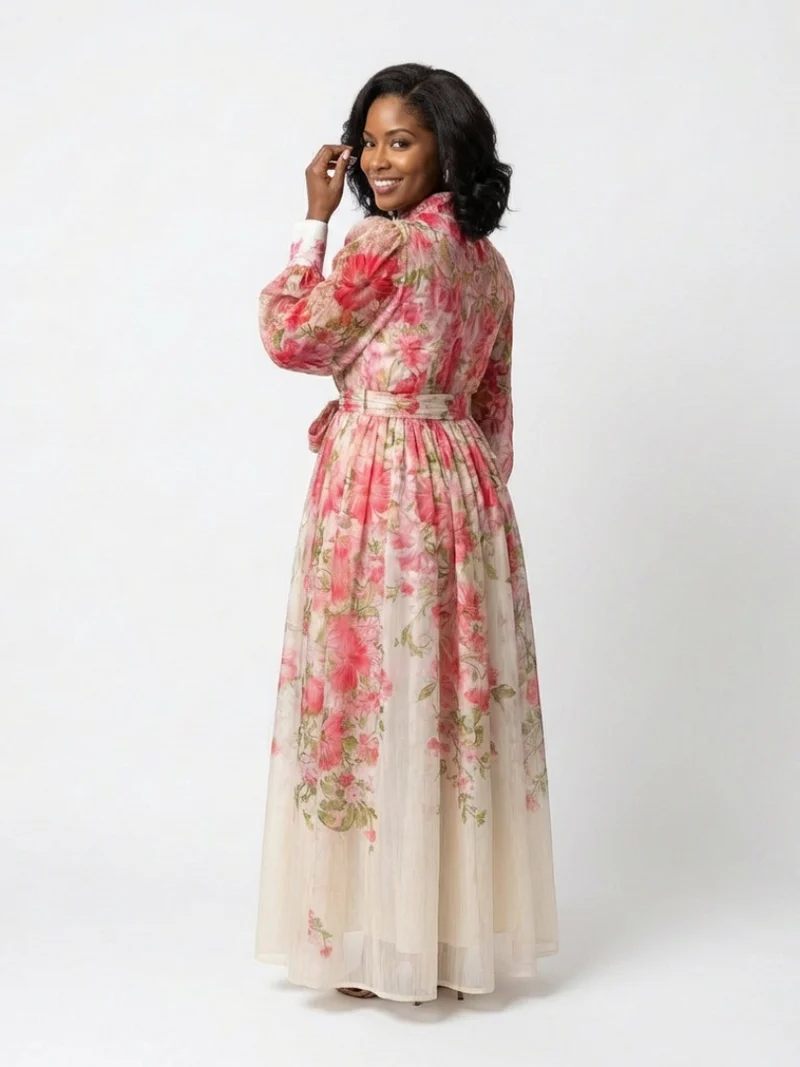 Adelheid | Damen Blumen Maxikleid mit Langarm