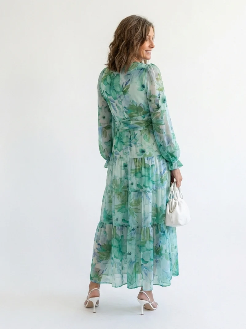 Isolde | Damen Blumenmuster Wickel Maxikleid