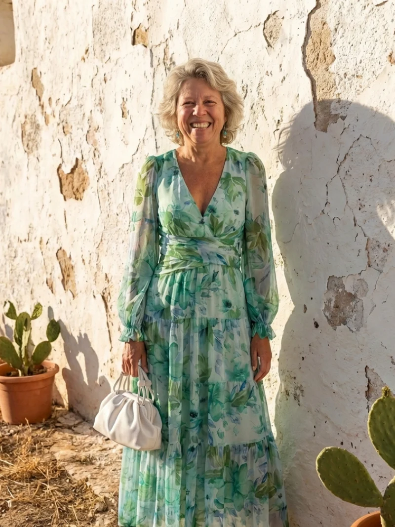 Isolde | Damen Blumenmuster Wickel Maxikleid