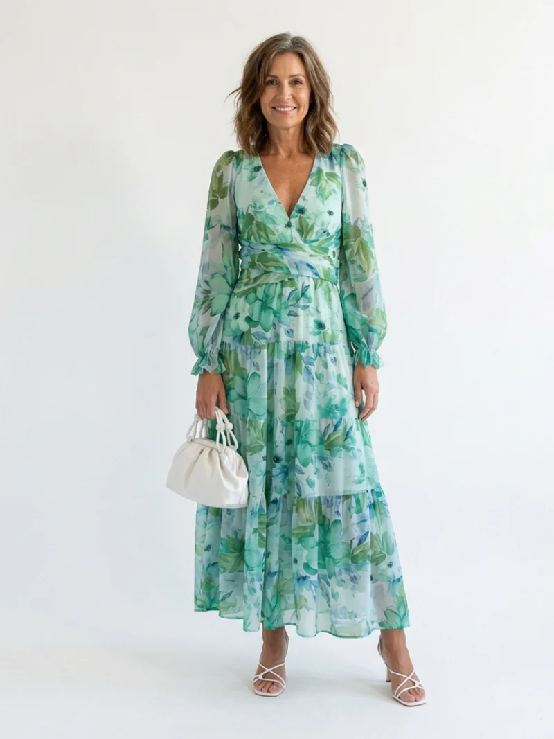 Isolde | Damen Blumenmuster Wickel Maxikleid