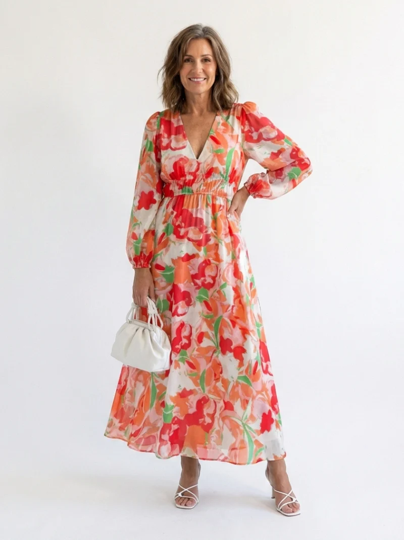 Isolde | Damen Blumenmuster Wickel Maxikleid