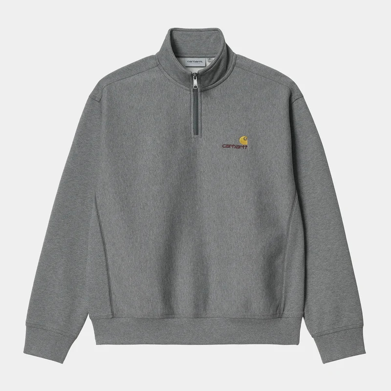 Carhartt WIP Herren Halb-Zip-Reißverschluss American Script Sweatshirt – Dunkelgrau meliert