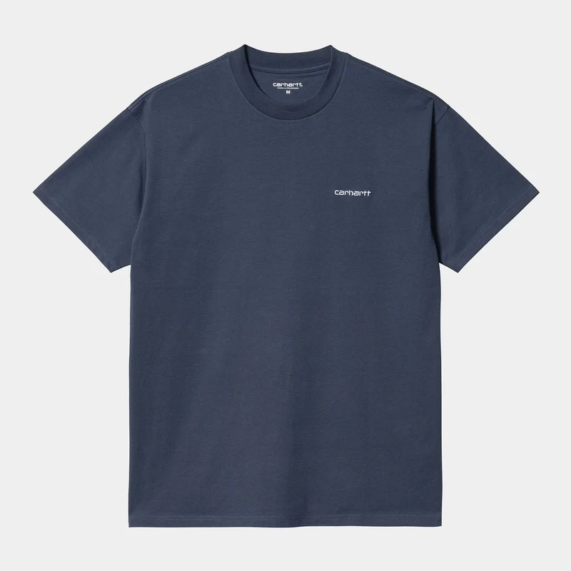 Carhartt WIP Herren-Kurzarm-T-Shirt mit Schriftzug-Stickerei – Enzian