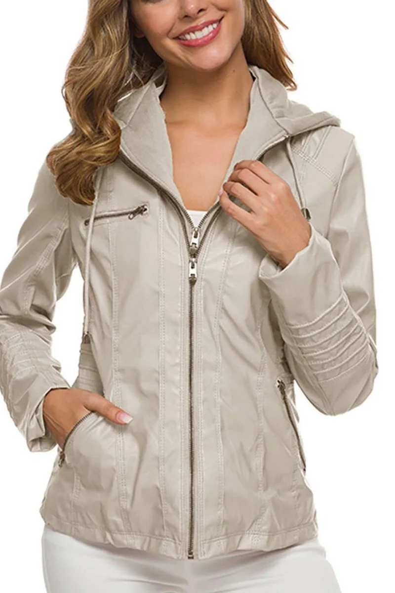 Eva Wetterfeste Damen-Lederjacke mit Kapuze | Beige