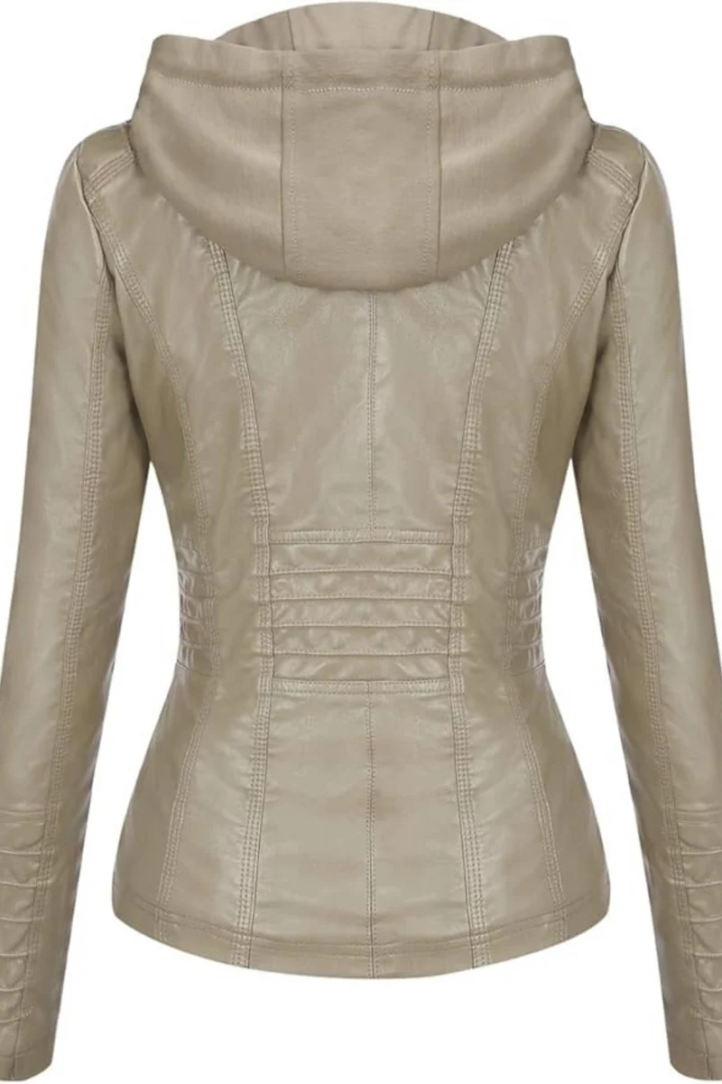 Eva Wetterfeste Damen-Lederjacke mit Kapuze | Beige