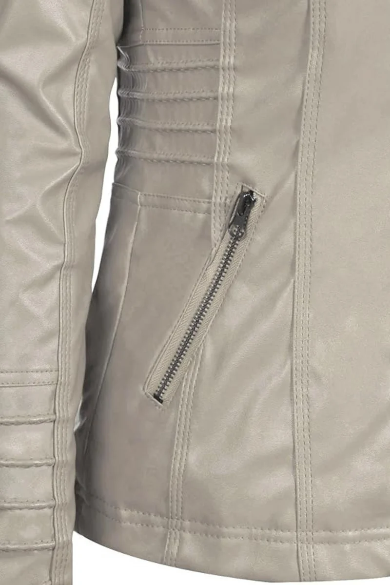 Eva Wetterfeste Damen-Lederjacke mit Kapuze | Beige