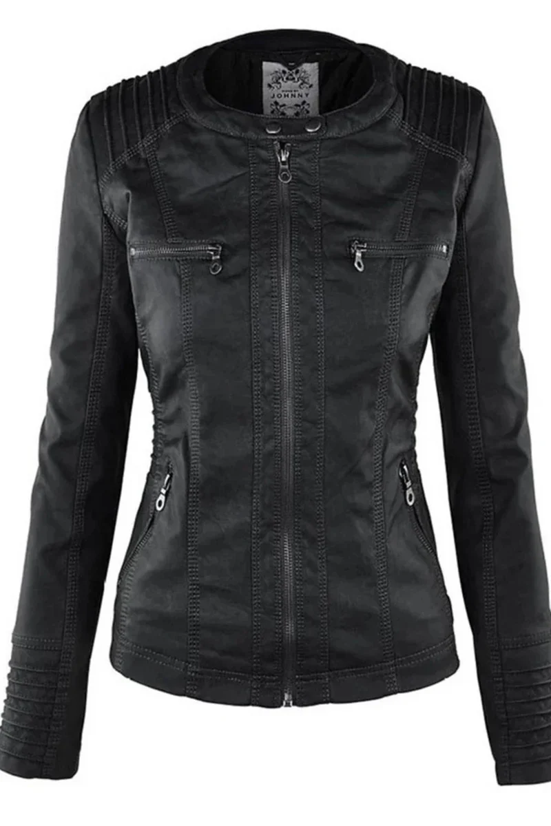 Eva Wetterfeste Damen-Lederjacke mit Kapuze | Schwarz