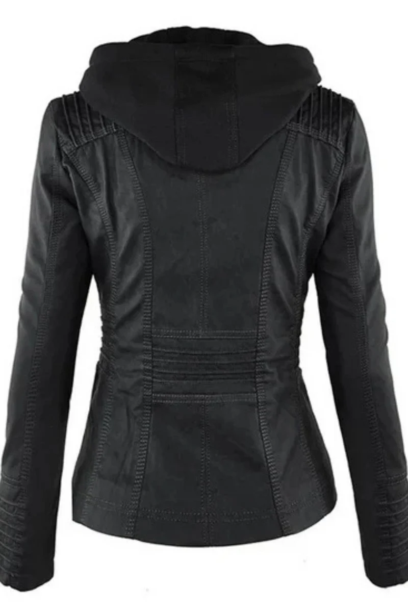 Eva Wetterfeste Damen-Lederjacke mit Kapuze | Schwarz