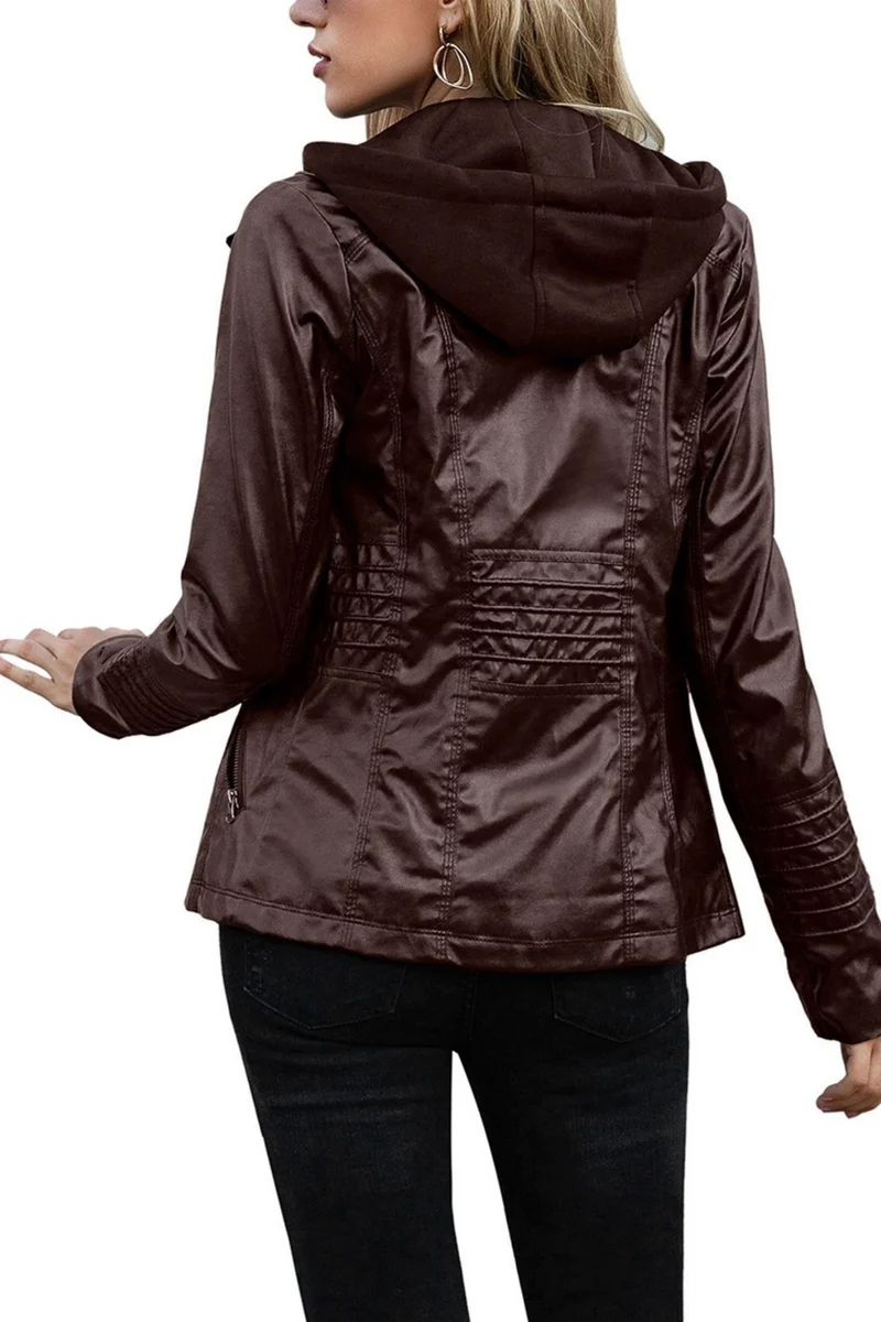 Eva Wetterfeste Damen-Lederjacke mit Kapuze | Braun