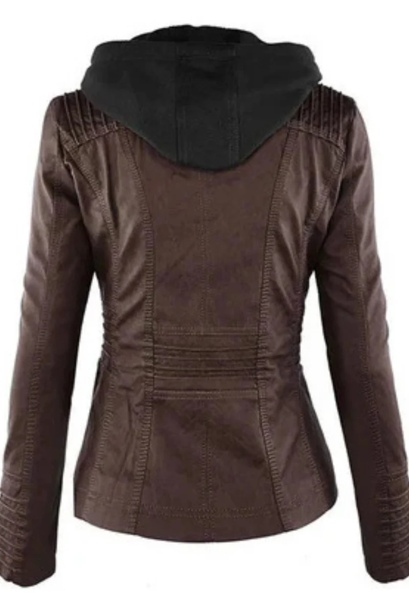 Eva Wetterfeste Damen-Lederjacke mit Kapuze | Braun