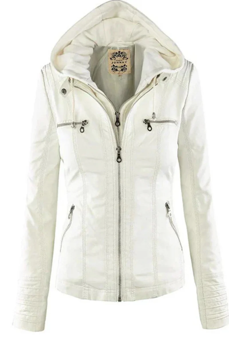 Eva Wetterfeste Damen-Lederjacke mit Kapuze | Weiß