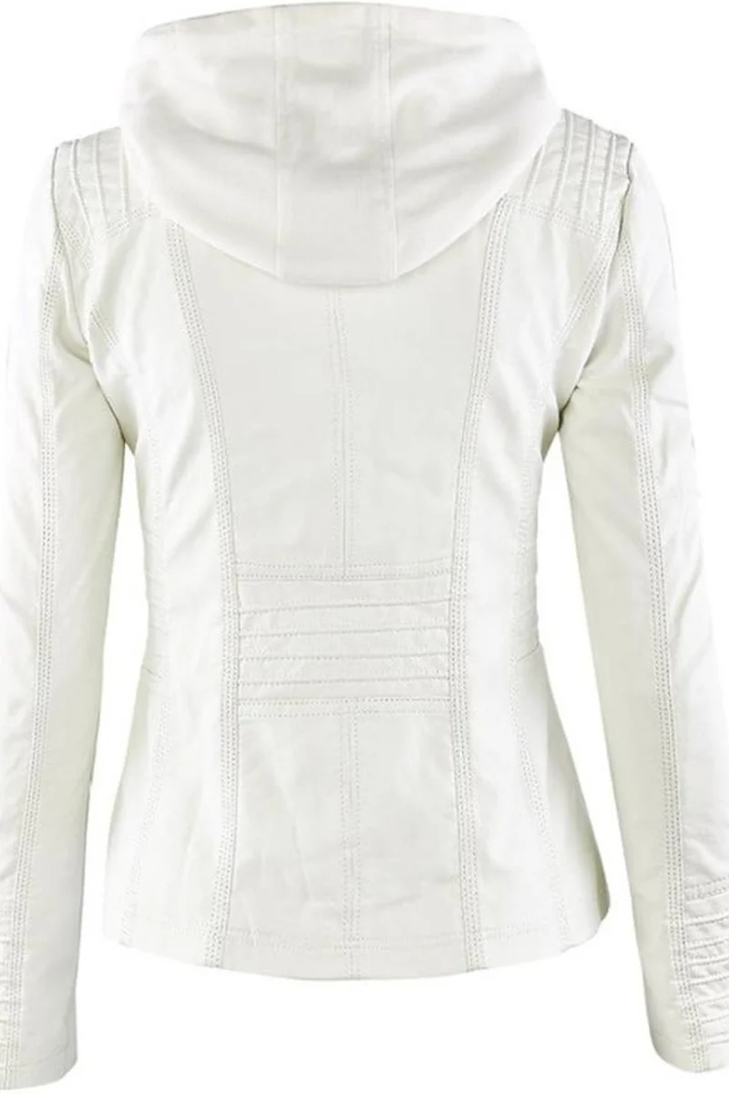 Eva Wetterfeste Damen-Lederjacke mit Kapuze | Weiß