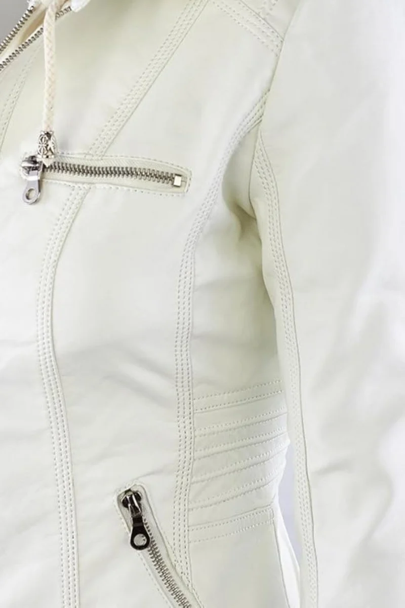 Eva Wetterfeste Damen-Lederjacke mit Kapuze | Weiß