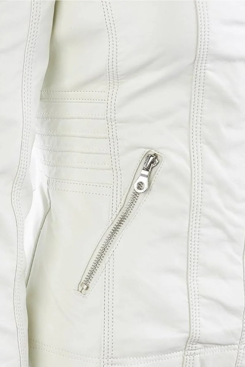 Eva Wetterfeste Damen-Lederjacke mit Kapuze | Weiß