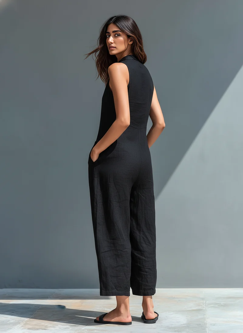 Anneliese | Damen Ärmelloser Jumpsuit mit Knopfverschluss