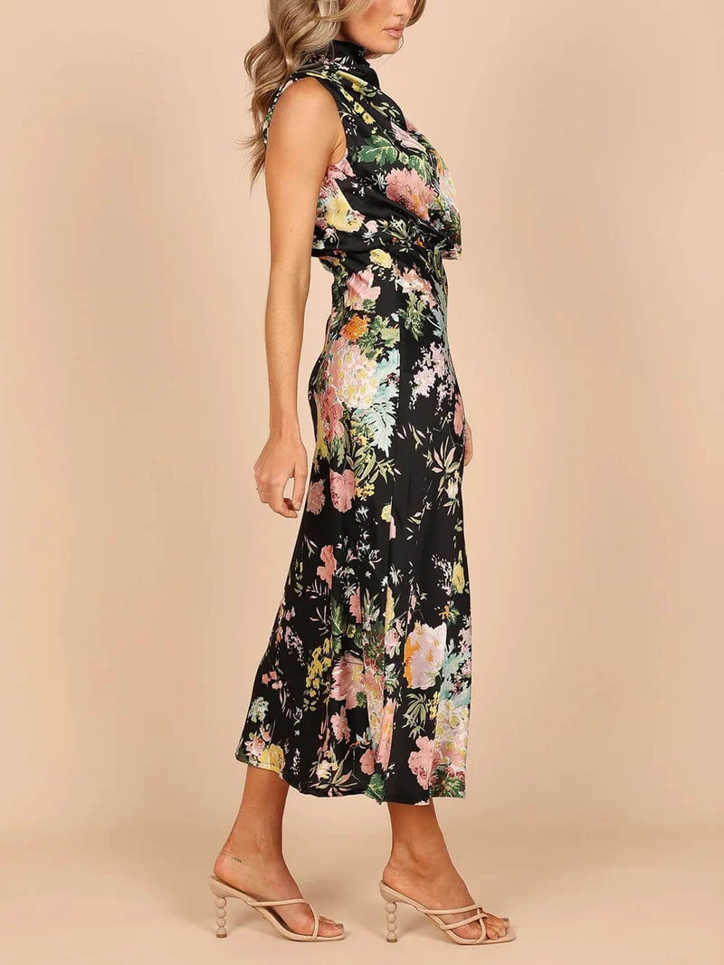 Maxikleid mit Neckholder, floralem Muster und elastischer Taille