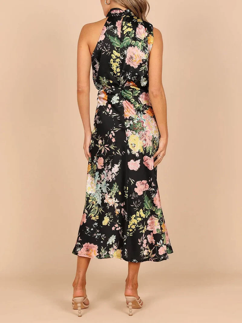 Maxikleid mit Neckholder, floralem Muster und elastischer Taille