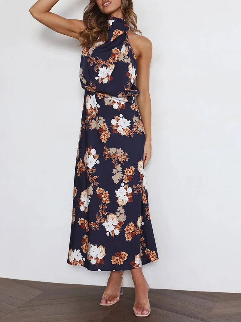 Maxikleid mit Neckholder, floralem Muster und elastischer Taille