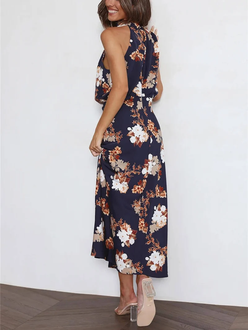 Maxikleid mit Neckholder, floralem Muster und elastischer Taille