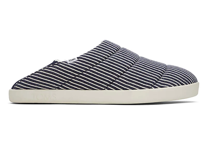 TOMS Herren Ezra Railroad Stripe Slipper – Marineblau