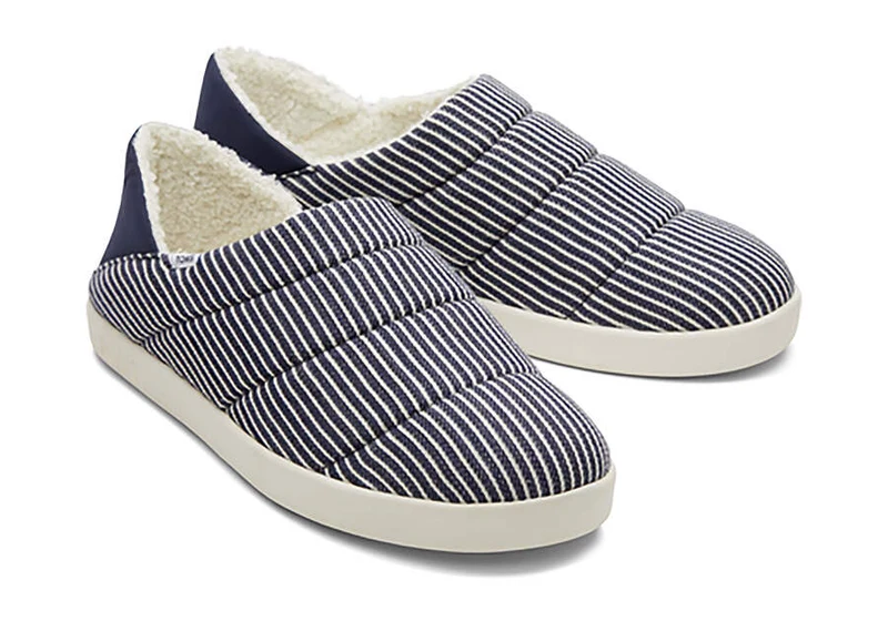 TOMS Herren Ezra Railroad Stripe Slipper – Marineblau