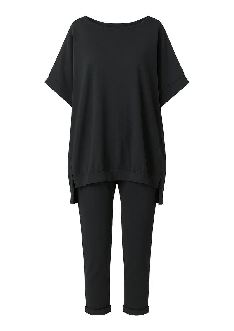 Rani Loungewear-Set mit Pullover-Top und verkürzter Hose | Schwarz