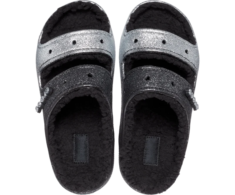 Crocs Unisex Classic Cozzzy Glitter Sandale – Schwarz / Silber