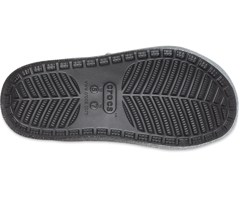 Crocs Unisex Classic Cozzzy Glitter Sandale – Schwarz / Silber