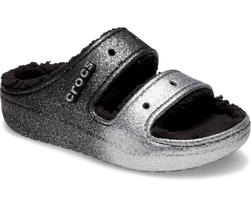 Crocs Unisex Classic Cozzzy Glitter Sandale – Schwarz / Silber