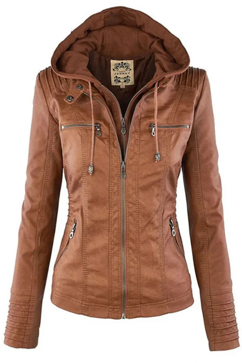Eva Wetterfeste Damen-Lederjacke mit Kapuze | Khaki