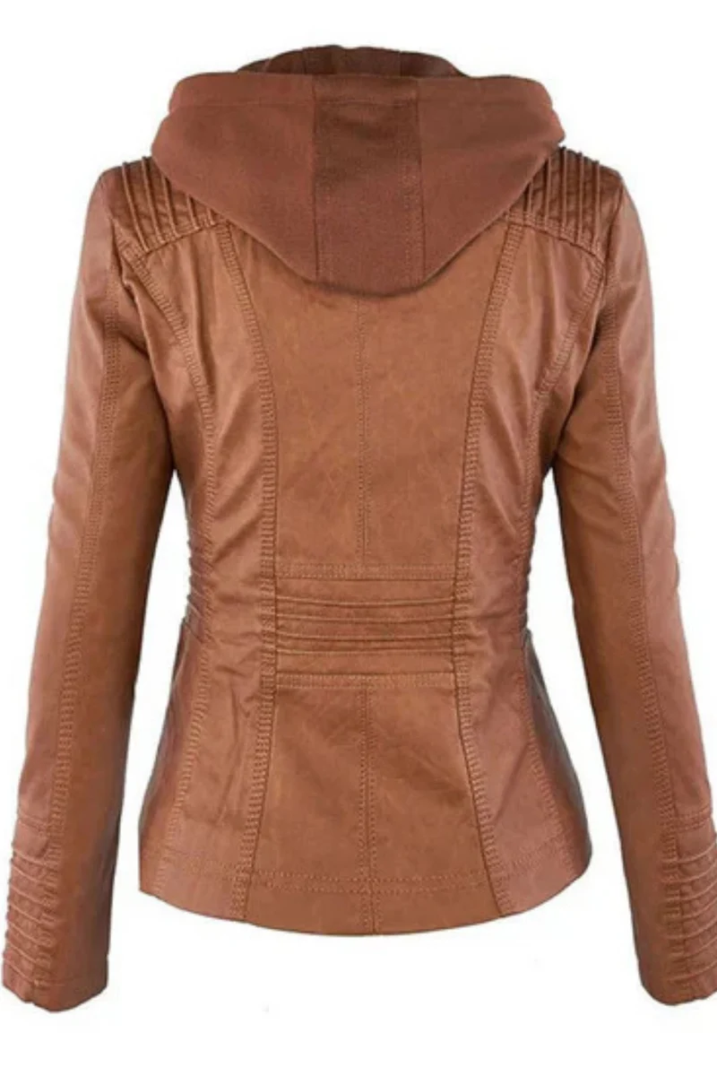 Eva Wetterfeste Damen-Lederjacke mit Kapuze | Khaki